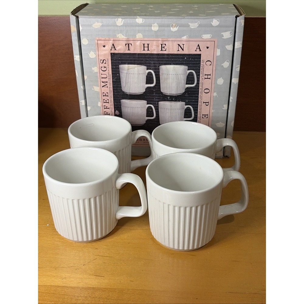 Johnson Brothers Athena White Coffee Mugs England Set of 4 NEW